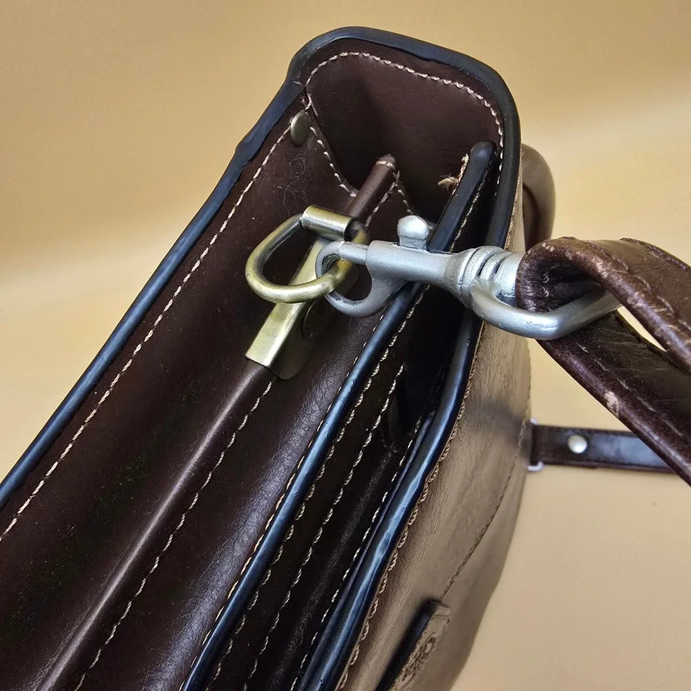 Francinel Brown Satchel Briefcase Messenger Bag Crossbody Brass Hardware
